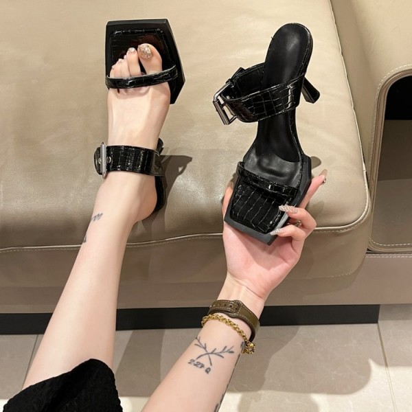 Women Fashion Sexy Square Toe High Heel Slippers