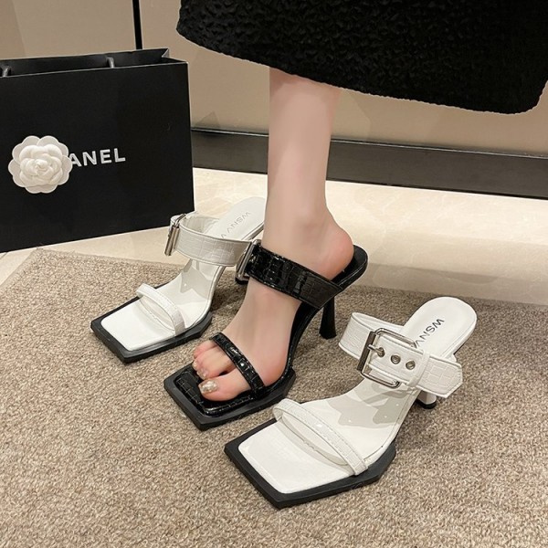 Women Fashion Sexy Square Toe High Heel Slippers