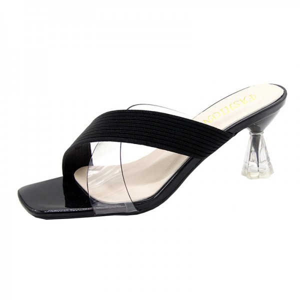 Summer Women Casual Plus Size Cross Belt Transparent Heel Slippers