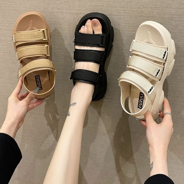 Summer Women Casual Solid Color Velcro Round Toe T...