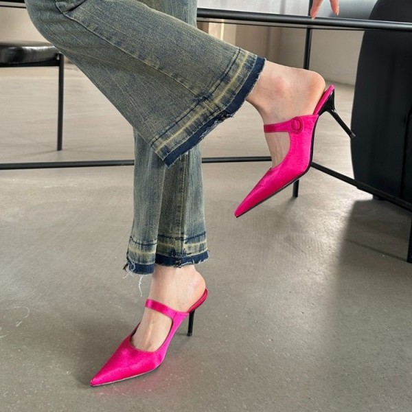 Summer Women Fashion Satin Pointed Toe High Heel S...