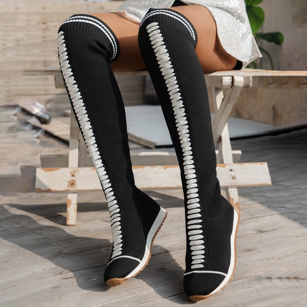 Women Fashion Plus Size Stretch Knitted Breathable Flat Over The Knee Boots