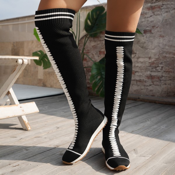 Women Fashion Plus Size Stretch Knitted Breathable Flat Over The Knee Boots