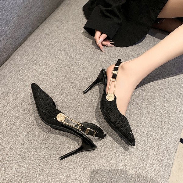 Women Fashion Sexy Pointed Toe Gold Buckle Hollow High Heel Shoes