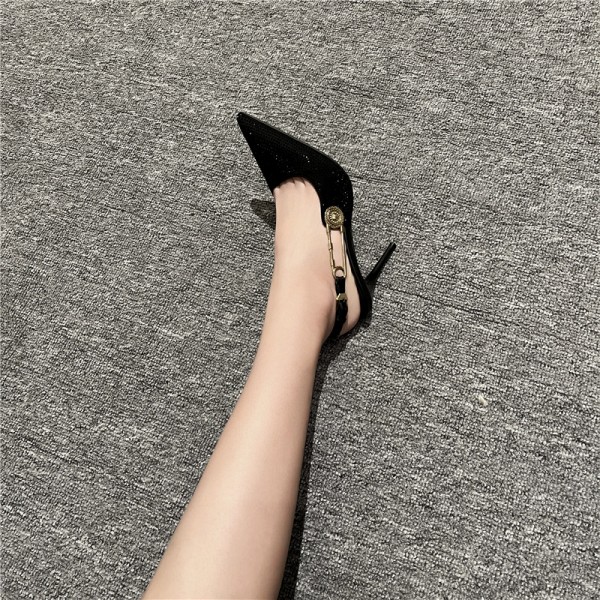 Women Fashion Sexy Pointed Toe Gold Buckle Hollow High Heel Shoes