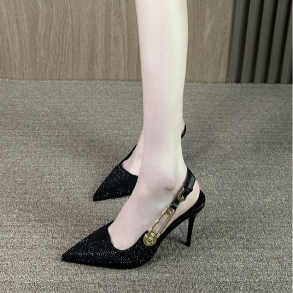 Women Fashion Sexy Pointed Toe Gold Buckle Hollow High Heel Shoes