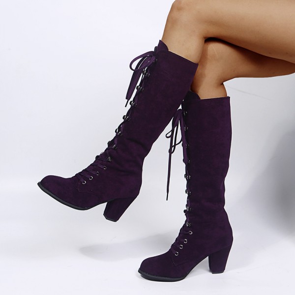 Women Fashion Plus Size Chunky Heel Strap High Boots