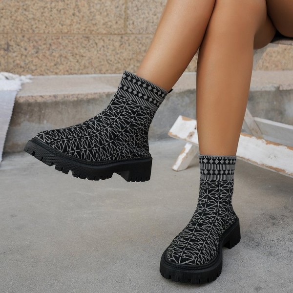 Autumn Winter Women Fashion Plus Size Geometric Stretch Short Boots