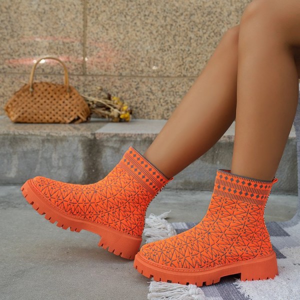 Autumn Winter Women Fashion Plus Size Geometric Stretch Short Boots