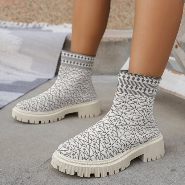 Autumn Winter Women Fashion Plus Size Geometric Stretch Short Boots